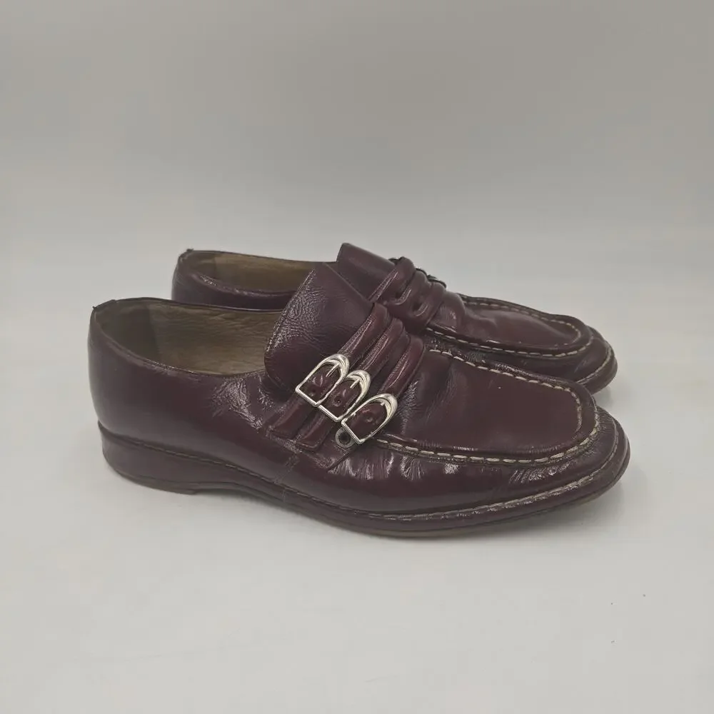 Men's Vintage Rare 1980's German Loafers Burgundy Leather Triple Monk Strap Shoe